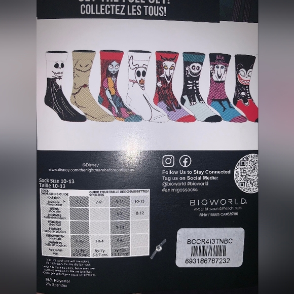 Disney Night Before Christmas  Men Crew Sock 10-13 Bioworld Animigos Collection - Picture 2 of 2